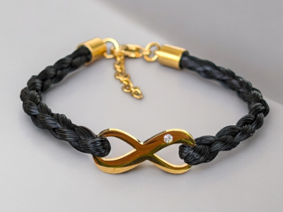 Armband aus Pferdehaar gold mit goldenem Infinity Symbol Pferdehaarschmuck, Schmuck aus Pferdehaar